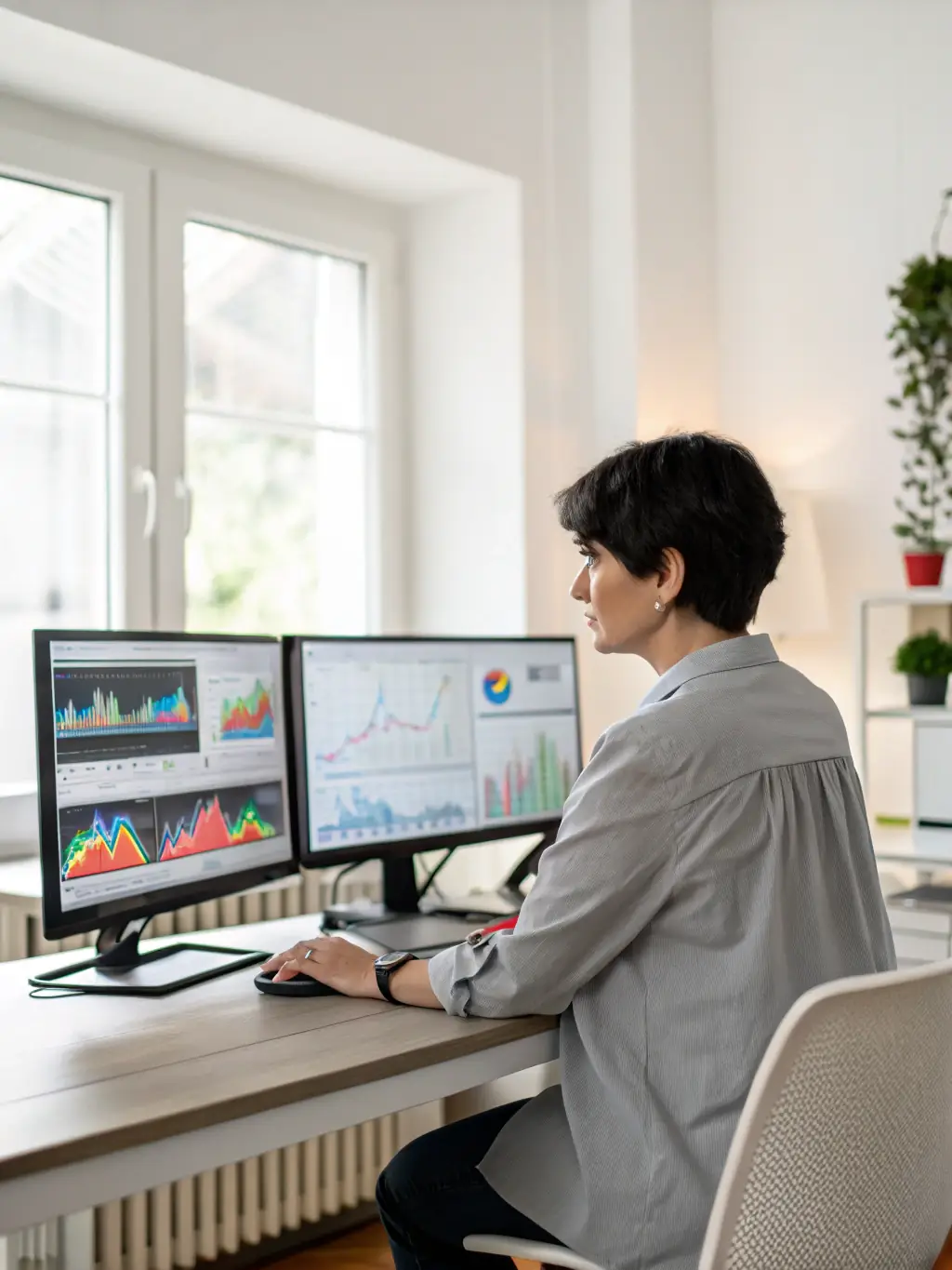 A customer success manager analyzing customer data, highlighting 7Media's commitment to ensuring customer satisfaction and retention in the media industry.