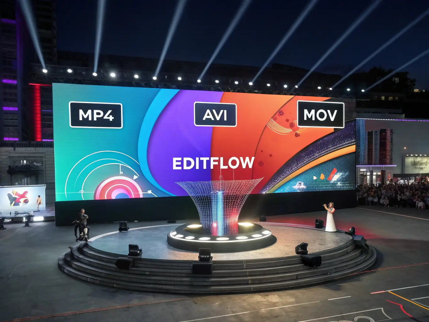 A conceptual image representing content creation, showing diverse media formats (video, audio, text) converging into a unified, high-quality product, reflecting 7Media's content solutions.